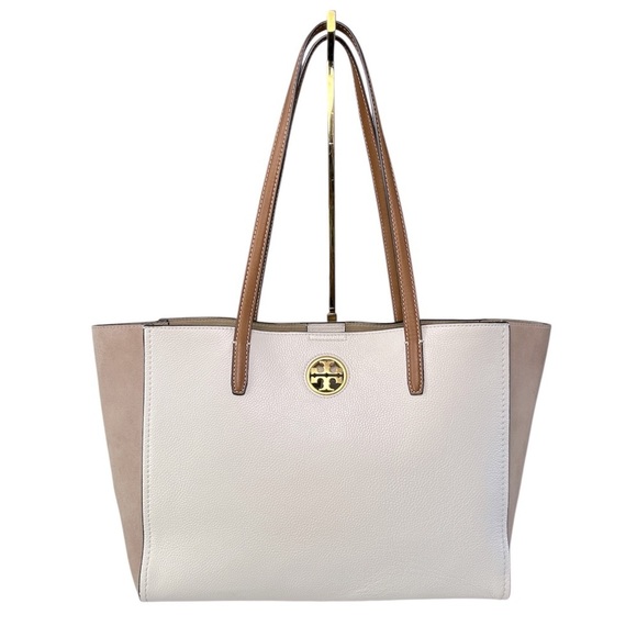 Tory Burch Carson Colorblock Tote New Ivory Leather Bag Style 81957 - Picture 1 of 17